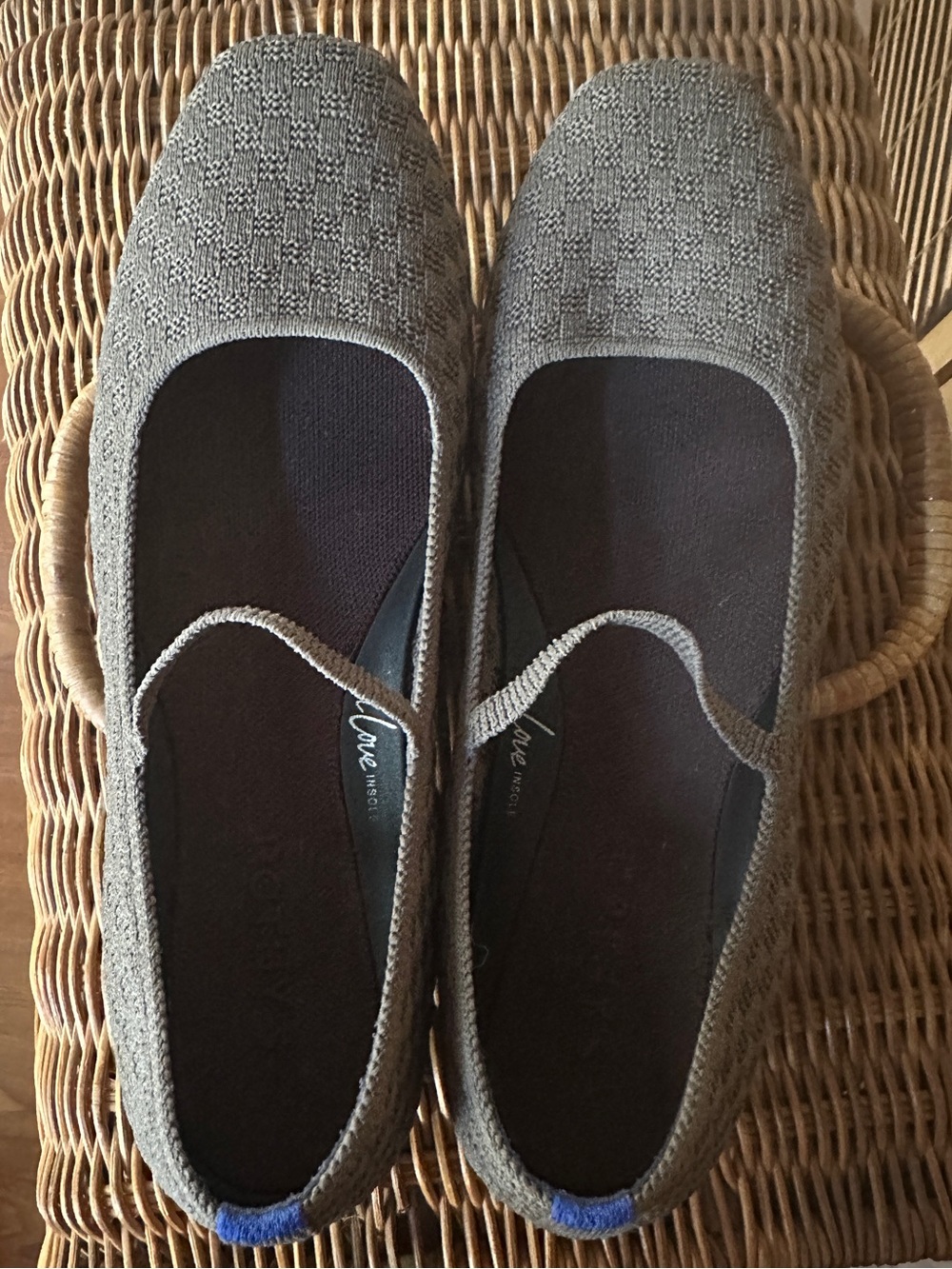 Rothy's Gray Knit Square Toe Mary Jane Flats